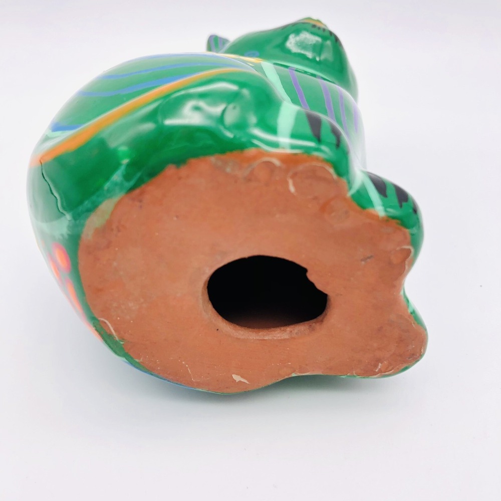 Talavera Cat Handmade & Hand Painted Mexican Art Pottery Green Sitting Eyelashes - Picture 6 of 7